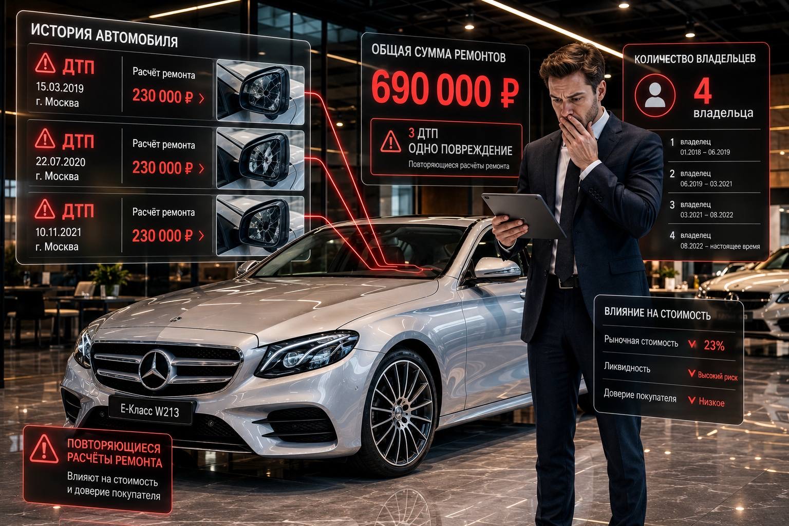 Кейс Mercedes E-Class: 3 дубля одного ДТП и 4 «виртуальных» владельца